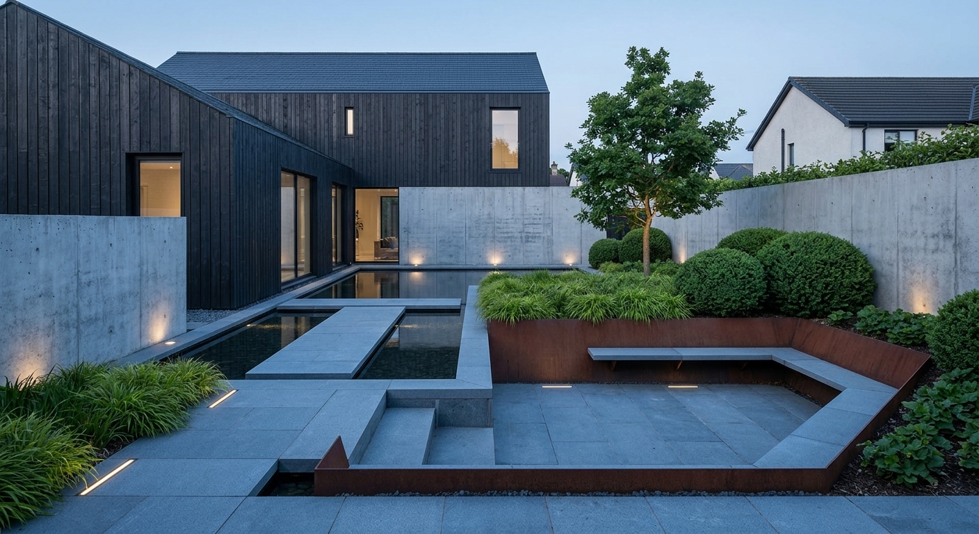 Blacksburg Water Court minimal landscape installation and water feature